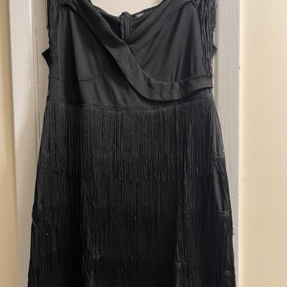 SHEIN Black Sexy Off Shoulders Gaspy Fringe Dress Size 2xl